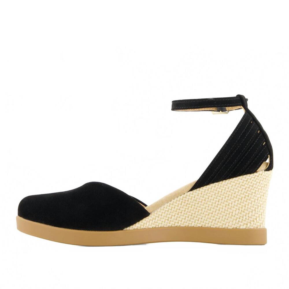 NEW ANDREA women's wedge ankle strap espadrilles in black - Picture 2 of 5